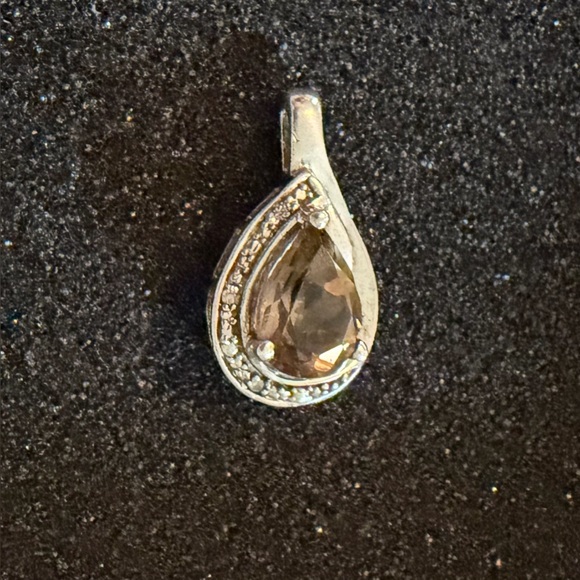 Smoky Quartz Pear Teardrop with CZ Accent Vintage Inspired Necklace - Picture 5 of 5